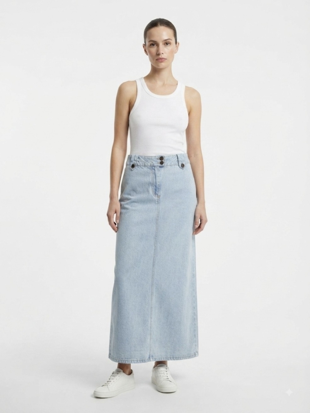 LONDONJEAN Light Blue High-Rise Denim Maxi Skirt